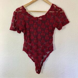 Vintage Red Floral Lace Bodysuit